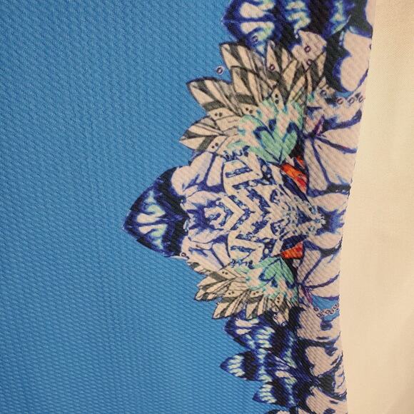 Venus Blue Sleeveless Dress Size L Tribal Print Stretch Bodycon 35" Length - Picture 3 of 9